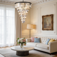 Lustre en cristal cascade de style américain, décoration luxueuse pour villa, lustre pour escaliers en spirale, lampe suspendue, luminaire suspendu