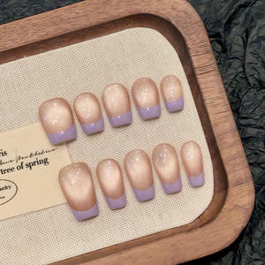 Tszs Luxe Korte Kist Franse Handgemaakte Pers Op Nagels Nude Rood Paars Roze Franse Lijnpers Op Nagels Nagelgroothandel - Product Image 5