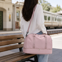 Doppelschichtige Reisetasche mit Schuhfach, Große Kapazität Weekender-Tasche für Damen, Rosa Stoff-Reisetasche