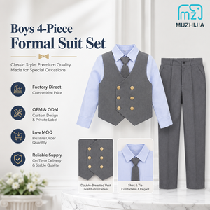 Traje Formal <span class=keywords><strong>de</strong></span> 4 Piezas <span class=keywords><strong>para</strong></span> Niños al por Mayor: Chaleco Cruzado, Camisa, Corbata y Pantalones - Atuendo <span class=keywords><strong>de</strong></span> Caballero <span class=keywords><strong>para</strong></span> Niños, Porta Anillos <span class=keywords><strong>de</strong></span> Boda - OEM - Product Image 1