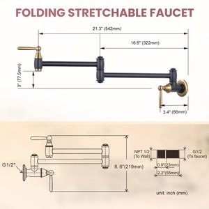 Grifo de llenado de ollas, Oro Negro, latón macizo, grifo de estufa de cocina de montaje en pared con brazos oscilantes de doble junta - Product Image 5