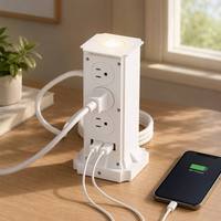 Enchufe de Extensión Vertical con Logotipo Personalizado al por Mayor, Luz Nocturna LED Suave, 4 Puertos USB C PD de Carga Rápida, Protector de Sobretensión 22 AC