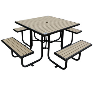 <span class=keywords><strong>Tavolo</strong></span> da Picnic Quadrato <span class=keywords><strong>in</strong></span> WPC Impermeabile per Esterni <span class=keywords><strong>con</strong></span> Panche, <span class=keywords><strong>Tavolo</strong></span> da Pranzo Moderno per Campeggio <span class=keywords><strong>con</strong></span> Foro per Ombrellone - Product Image 1