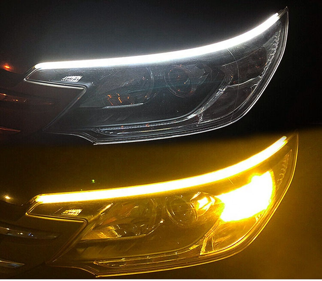 Dual Color 60cm Flexible LED Light Strip for Cars Daytime Running Lamp Auto Headlight & Turn Signal Lights Light Bars