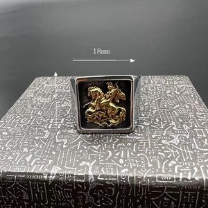 OAHLAN Gioielli alla Moda, Anello in Acciaio Inossidabile con Motivo Vintage Medievale di San Giorgio Cacciatore di Draghi per Uomo, Idea Regalo - Product Image 6