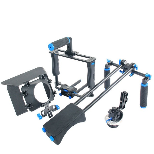 D221 DSLR Camera Cage Shoulder Mount Rig Kit with Matte Box Follow Focus 15mm Rod Rail Stabilizer System for Video Shooting