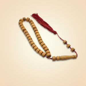 Chapelet en bois Riddhi Siddhi avec pompon rouge, perles rondes marron clair, certifié BEIJING CUG pour la dévotion islamique - Product Image 1