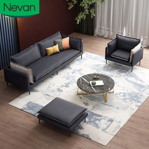Juego de Muebles de Sala de Estar Modernos de Alta Calidad Chinos, Sofá de Cuero y Tela Negra, Económico - Product Image 1
