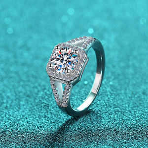 कारखाने की कीमत ठीक गहने vsvs1 मोसानाइट 1ct वर्ग राउंड शानदार s925 महिला की स्टर्लिंग चांदी के छल्ले - Product Image 2