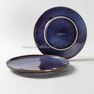 UNICASA Ceramic Dinner Plate - 11 Inch Large Plate for Steak/Pasta, Reactive Glaze Blue
