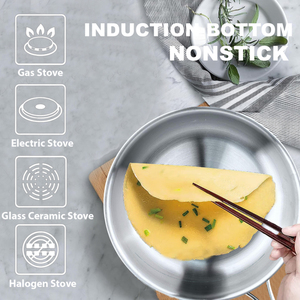 Hoàn toàn mạ 3 ply thép không gỉ không dính Frying Pan trực tuyến không độc hại 3ply cảm ứng xử lý duy nhất 28cm không tráng nấu ăn Pan - Product Image 5
