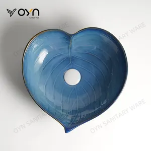 Lavabo de cerámica con forma de corazón OYN, lavabo a mano para lavabos de baño