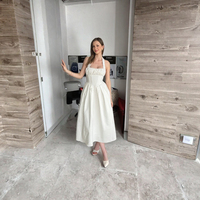 Robe longue vintage pour femme, style Empire, unie, à volants, pour fêtes et occasions spéciales, col licou, idéale pour les vacances d'été – Grande Vente