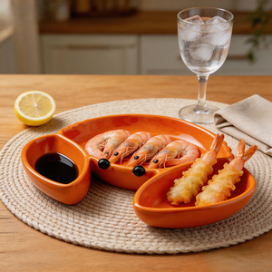 Assiette en céramique orange en forme <span class=keywords><strong>de</strong></span> crabe, <span class=keywords><strong>plateau</strong></span> <span class=keywords><strong>de</strong></span> service à 3 compartiments, <span class=keywords><strong>plateau</strong></span> à collation, vaisselle pour coffret cadeau, restauration, <span class=keywords><strong>commande</strong></span> en gros - Product Image 1