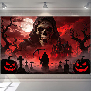 Pancarta de Halloween de poliéster con diseño de calavera espeluznante, 115x180cm, decoración para fiestas y dormitorios - Product Image 2
