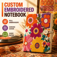 LABON Custom Embroidered <strong>Notebook</strong> Floral Canvas Cover Retro Boho Personalized Journal Handmade Style Stationery Ivory Paper OEM