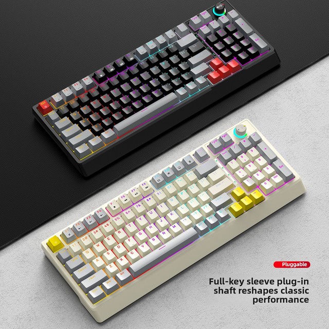 Mechanical Gaming Keyboard Ergonomic Durable Detachable Type-C Cable 97 Keys Blue Switches RGB Backlit Programmable Plug Play