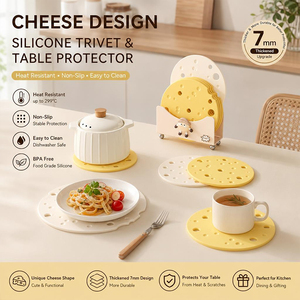 Cheese Shaped <b>Silicone</b> <b>Trivet</b> Mat Resistant 299C Non Slip Pot Holder Kitchen Table Protector BPA <b>Silicone</b> Pad Free Set - Product Image 1