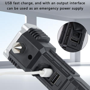 Lampe torche LED ABS étanche rechargeable par USB, marteau de sécurité, brise-vitre d'urgence, outil d'autodéfense, faisceau réglable - Product Image 3