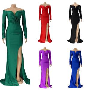 Gaun Malam Wanita Model Off Shoulder yang Chic, Gaun Makan Malam dengan Belahan untuk Pesta <span class=keywords><strong>Prom</strong></span> - Product Image 2