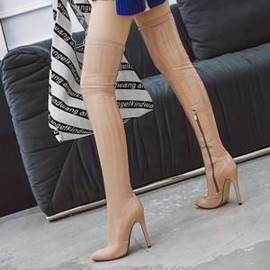 Sexy Skintight PU Upper High Thin Heel Women <b>Boot</b> Apricot Big Size 49 Thigh High Booties Side Half-zip Over Knee High <b>Boots</b> - Product Image 2