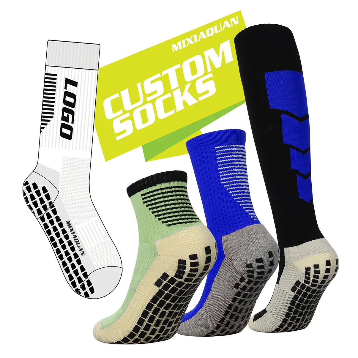 Оптовая продажа, новый дизайн, дышащие спортивные Нескользящие футбольные носки на заказ, вязаные противоскользящие футбольные носки