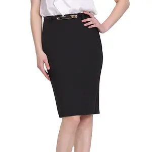 Ladies black knee length skirt suits for the office wear long skirts and blouses for women