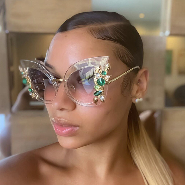 Luxury Design Oversized butterfly Shades Bling Diamond Women Fashion Eyewear Big Ladies Sunglasses Vintage