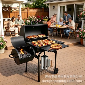 Double Sided Charcoal Grill 76x36.5x120cm With Trolley For Outdoor Camping Barbecue Smoker Function - Product Image 2