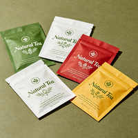 Sachets de thé en papier kraft biodégradable avec impression personnalisée, scellage plat sur 3 côtés, emballage avec encoche de déchirement et fermeture éclair pour fleurs séchées
