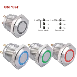 ONPOW 16mm 3 LED color RGB metal push button switch (GQ16F-10E/J/RGB/S,IP65 waterproof,CE, RoHS)