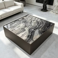 Table basse carrée en marbre, veines de pierre effet encre naturelle, table basse artistique moderne et minimaliste pour salon de villa