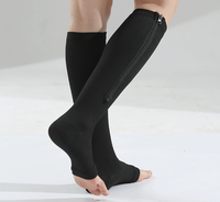 Chaussettes en nylon de couleur unie à fermeture éclair pour femmes, soutien des jambes, bas de bureau à bout ouvert, bas de compression pour dames