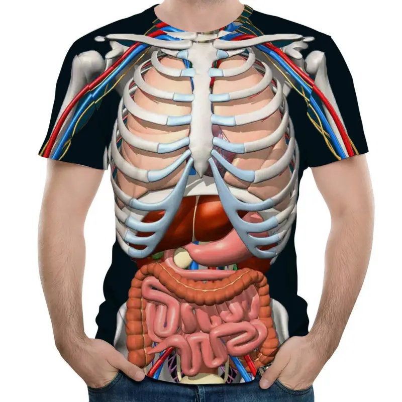 جديد أزياء الرجال الهيكل العظمي الأعضاء الداخلية 3D قميص مطبوع برقبة مستديرة بأكمام قصيرة تي شيرت أنيمي مضحك هالوين الرجال تي شيرت