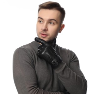 Gants d'hiver en peau de mouton de haute qualité, longs gants en cuir noir pour hommes à la mode et doux, avec un design simple - Product Image 6