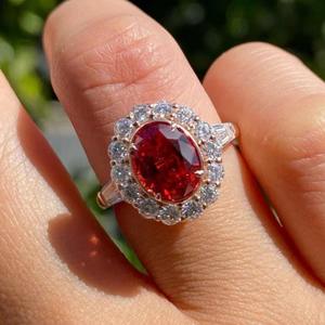 Three Heroes Gold Plated <b>Pigeon</b> Blood Red Ruby Ring Flower Shape Pave Setting <b>Gift</b> Jewelry - Product Image 4