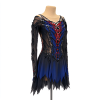Robe de patinage artistique pour enfants et adultes, noire, bleue, rouge, en maille, à manches longues, avec strass et motif toile d'araignée au dos, pour compétition et spectacle