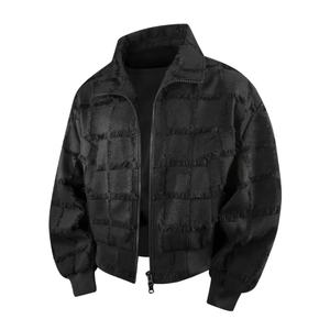 Veste zippée beige à franges et patchwork pour homme, vêtement d'extérieur décontracté et ample pour homme avec col montant et manches longues, fabricant de vestes - Product Image 2