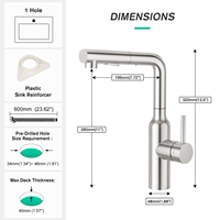 Robinet de cuisine moderne en acier inoxydable brossé, monocommande, 3 fonctions, avec douchette extractible pivotante pour évier
