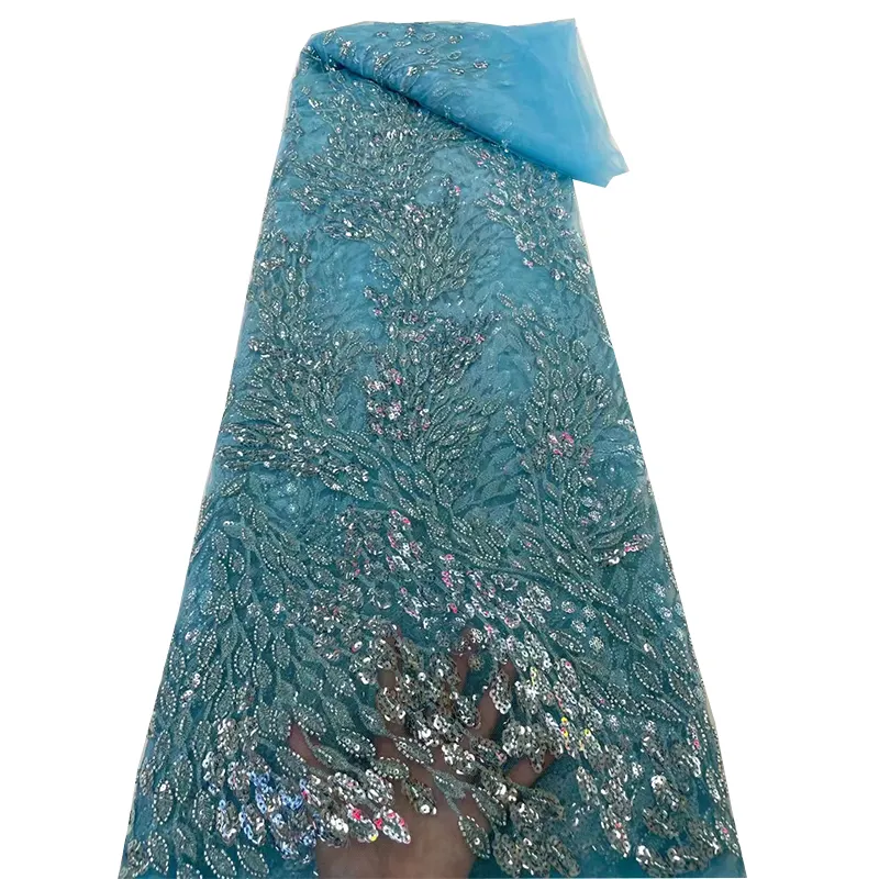 Kristall Pailletten Luxus Spitze 3d Netz Stoff Stickerei Tüll Perlen Spitze Stoff