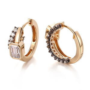 Ensemble de boucles d'oreilles créoles personnalisées en or jaune 18 carats, serties de diamants de laboratoire, bijoux pour femmes, pour mariage et fêtes. - Product Image 3