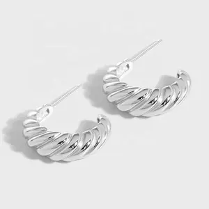 ICEBELA C-shaped Geometric Minimalist 925 Silver Fine Jewelry Wholesale Large Croissant Dome Hoops 18k Gold Plated For Girls