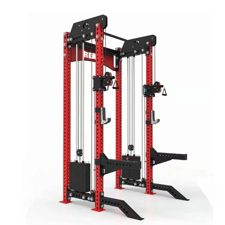 Peralatan Fitness GYM, Beberapa Kabel Sistem Katrol Squat Power Cage Rack Pelatih Smith Fungsional dengan Tumpukan Berat