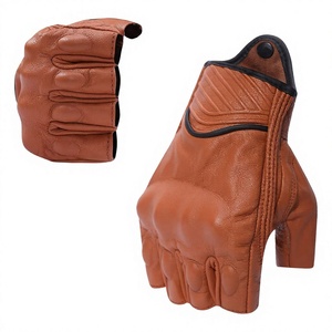 Guantes de Motociclismo de Medio Dedo para Hombre, de Cuero Vacuno, Resistentes al Viento, de Primera Calidad, para Invierno, Protección para los Nudillos - Product Image 1