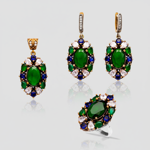 Esmeralda auténtica hecha a mano, conjunto de plata turca, joyería para mujer, moda - Product Image 2