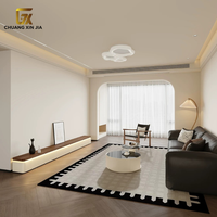Meuble TV style Mid-Century crème en bois massif avec grande capacité pour appartement, villa, mobilier de salon sur mesure