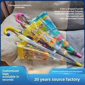 <span class=keywords><strong>Parapluie</strong></span> transparent de dessin animé mignon pour enfants avec longue poignée sans danger pour l'école primaire et la maternelle pour bébés - Product Image 5