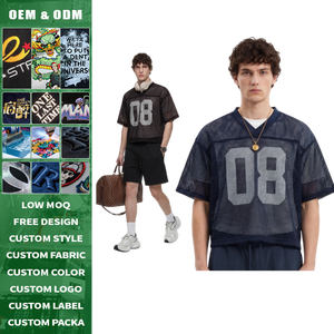 Camiseta Oversize de Malla Transpirable con Cuello en V para Hombre, de Algodón Vintage, Manga Corta, Tejida, con Estampado DTG Personalizado, Estilo Urbano - Product Image 1