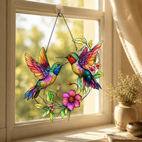 Attrape-soleil colibris style vitrail américain, ornement mural en acrylique à suspendre, décoration murale personnalisée, cadeau décoratif