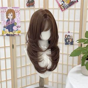 Perruque longue bouclée Puff Dodo, brun chocolat, avec frange latérale, ligne de cheveux naturelle, couvre-tête complet - Product Image 2